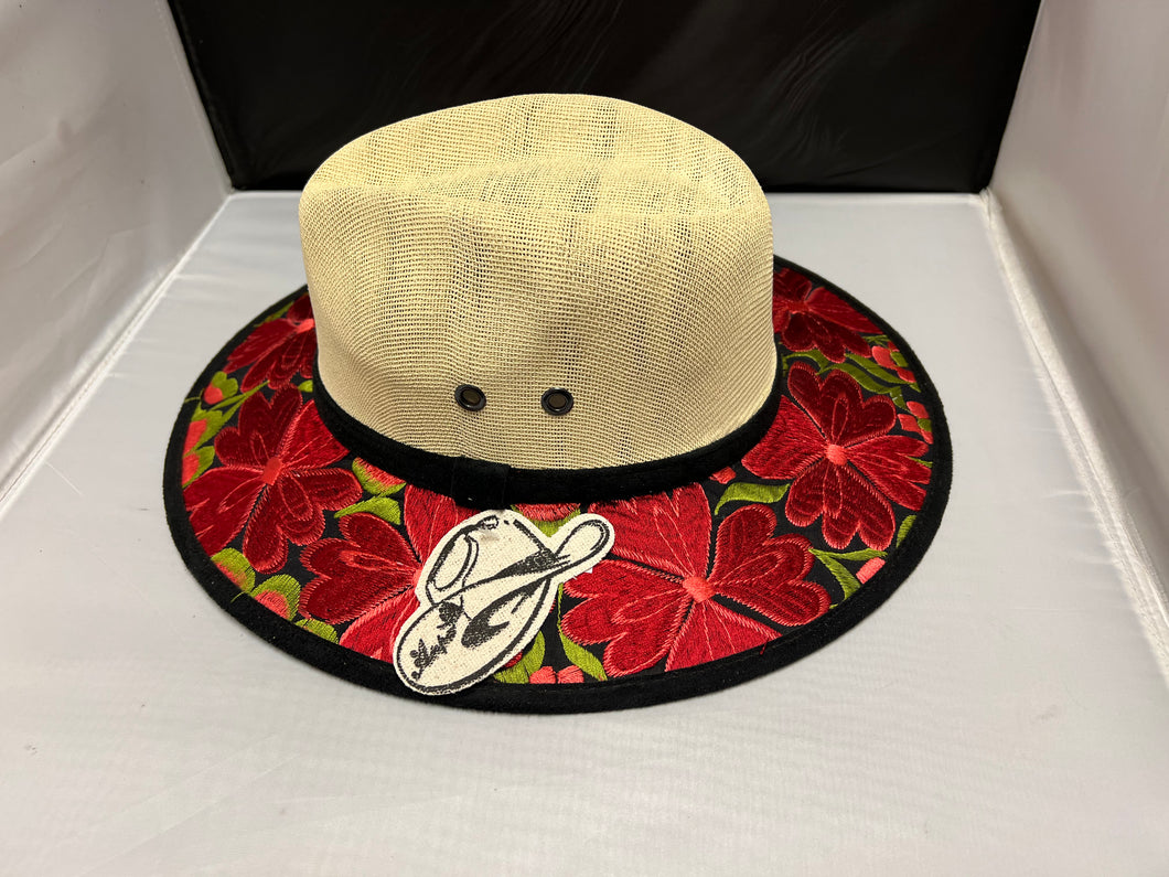 Suede Mexican Hat with Red  Flower  Design SOLD